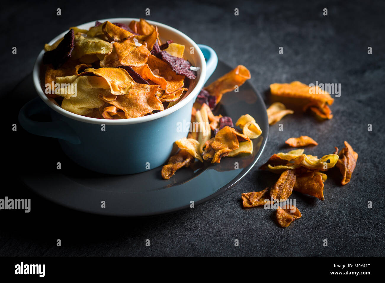Mixed fried vegetable chips in pot Stock Photo Alamy