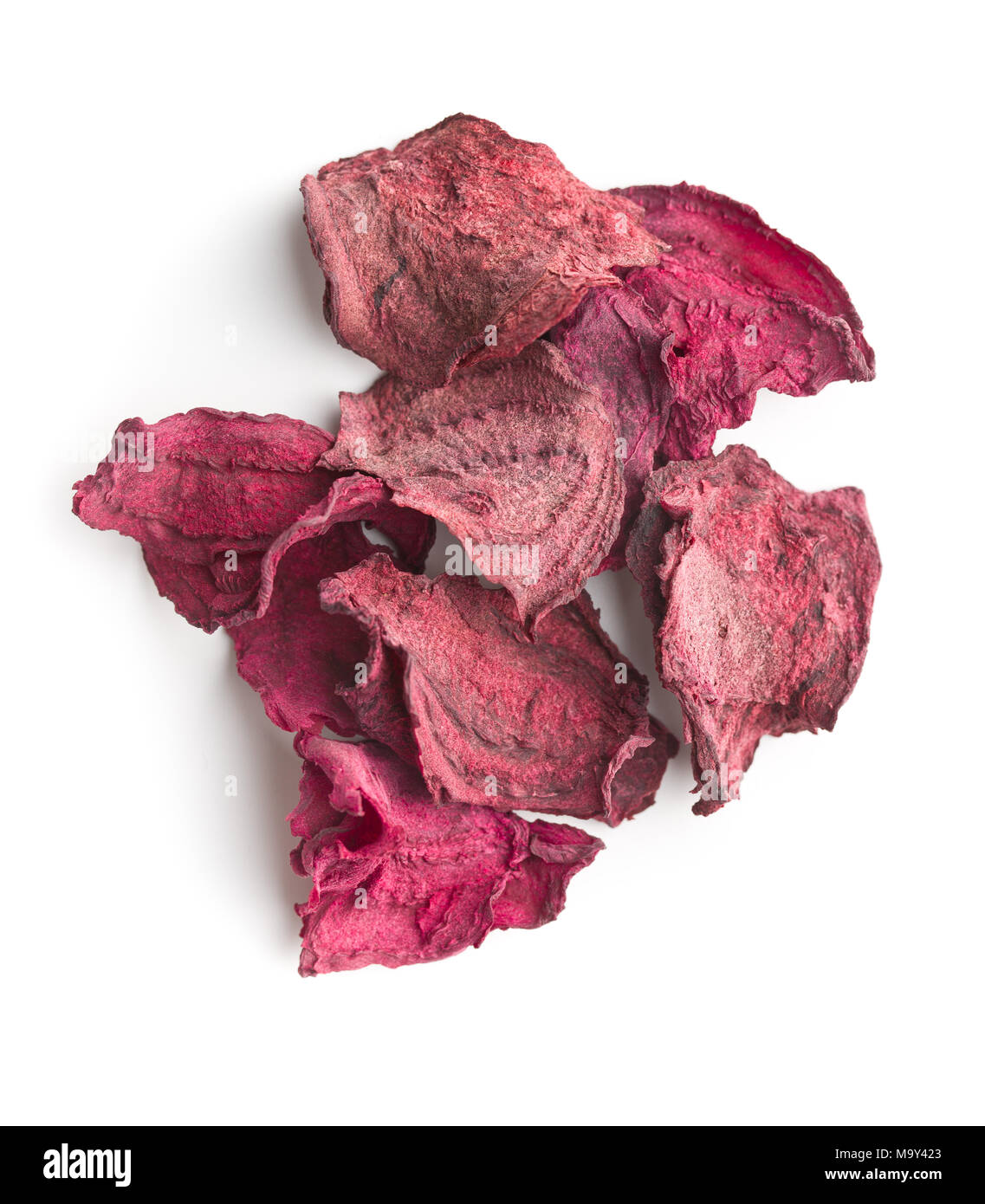 Dried beetroot chips isolated on white background. Stock Photo