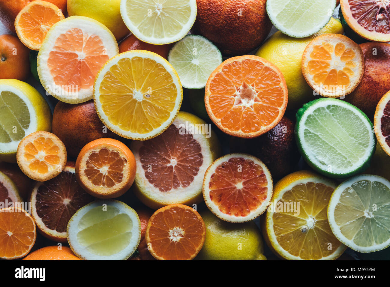 Mix of different citrus fruits closeup Stock Photo