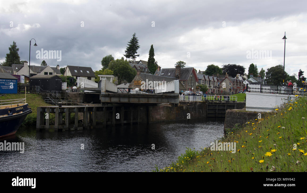Swing Bridge On The Caledonian Canal Fort Augustus Stock Photo