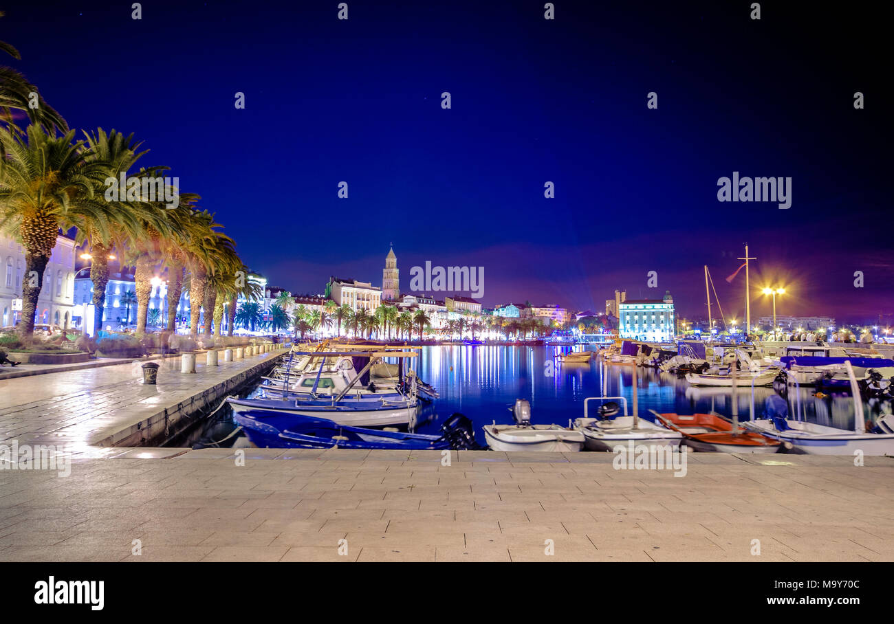 Picturesque scenery of the waterfront and harbor in Split, Croatia, Dalmatia County Stock Photo