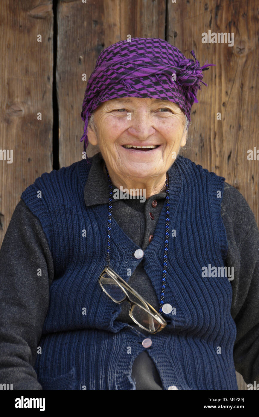 Portrait of an elderly woman, Ushguli, Upper Svaneti, Georgia Stock Photo
