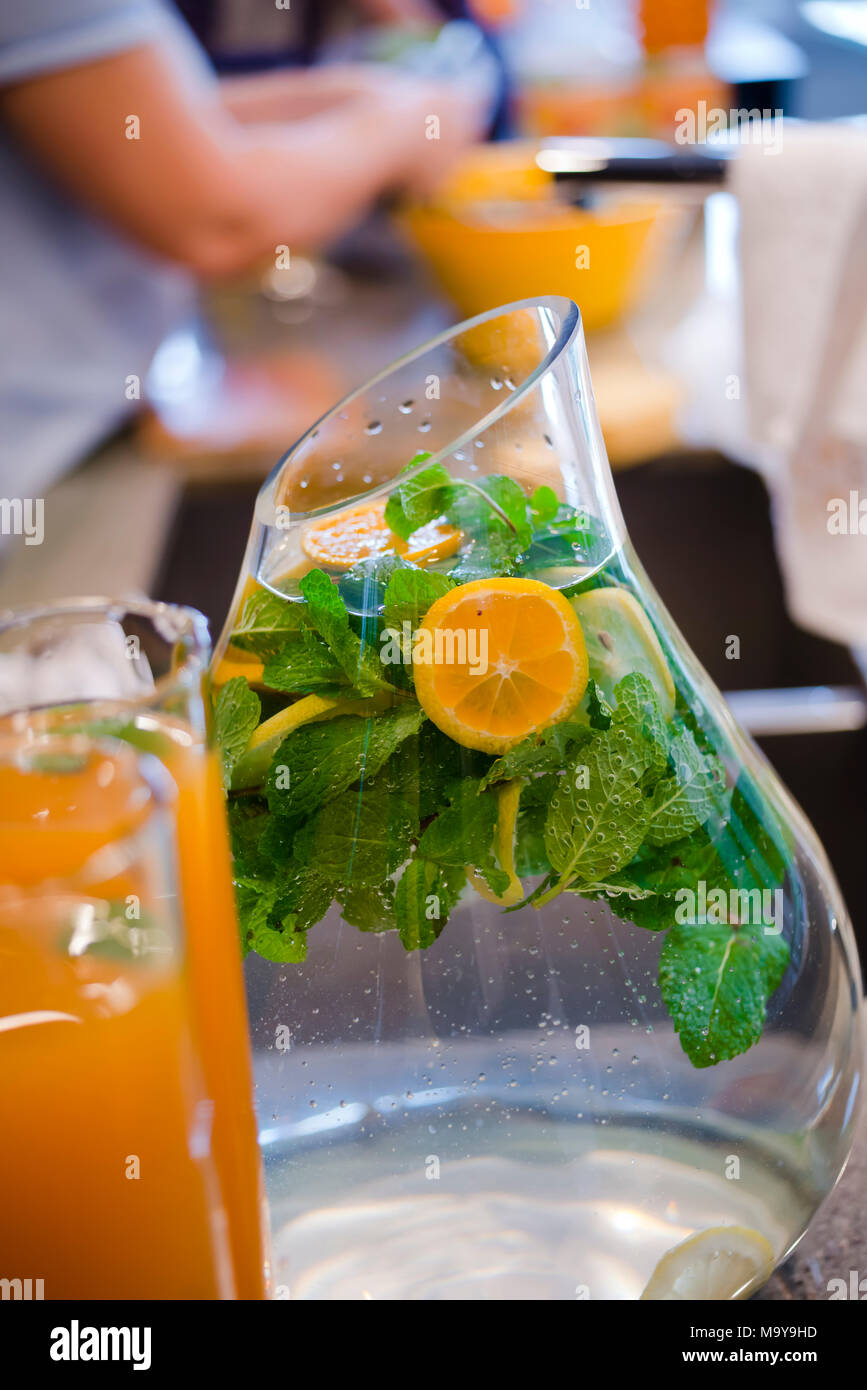Delicious healthy exotic nature refreshing drink with mint leaves and