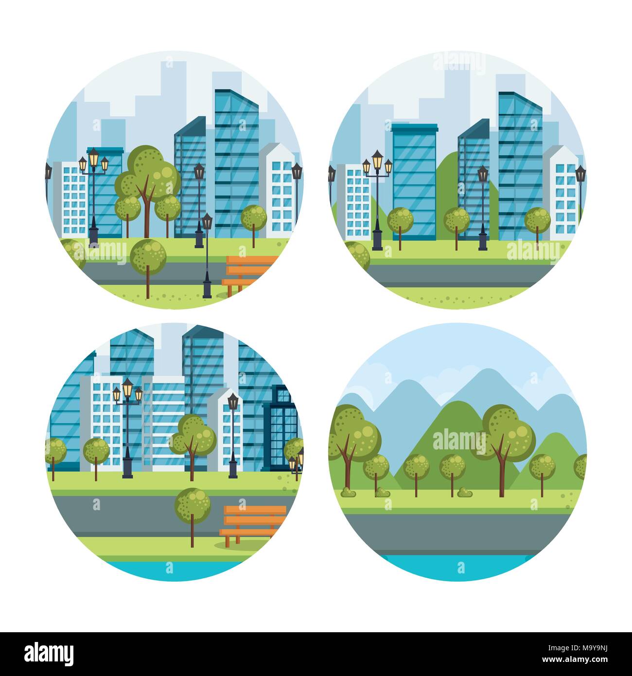 urban cityscapes set scenes Stock Vector Image & Art - Alamy