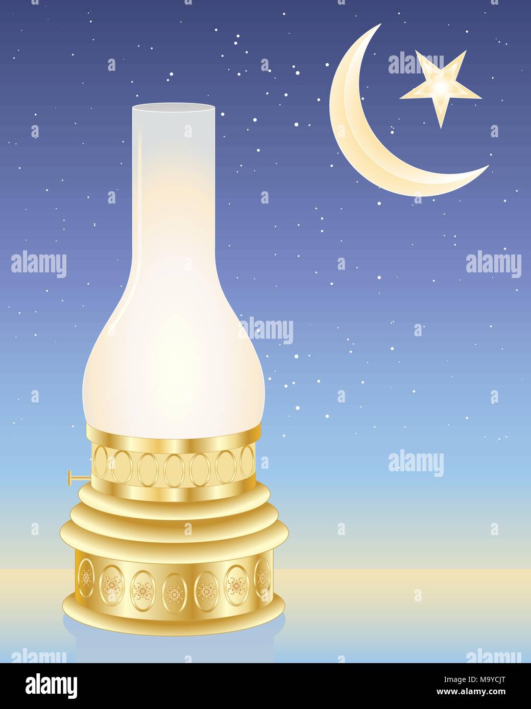 an illustration of a ramadan lamp with the bright crescent moon and ...