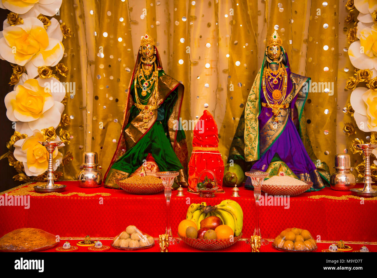 Gauri Pujan and decoration, Pune, Maharashtra, India Stock Photo ...