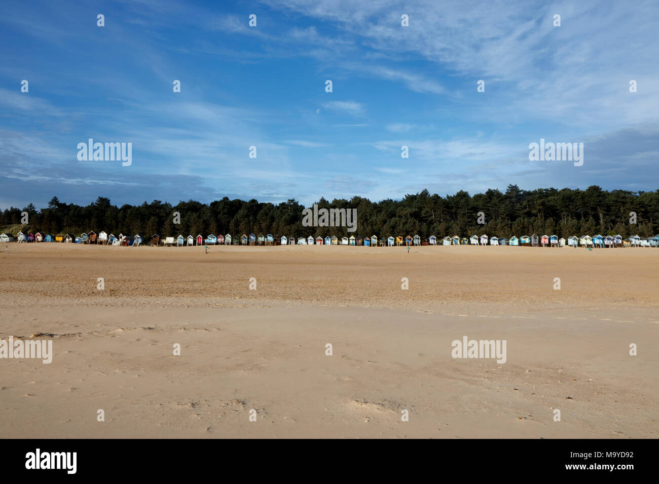 Beach huts on West Sands, Holkham Beach, Norfolk, England, UK Stock Photo