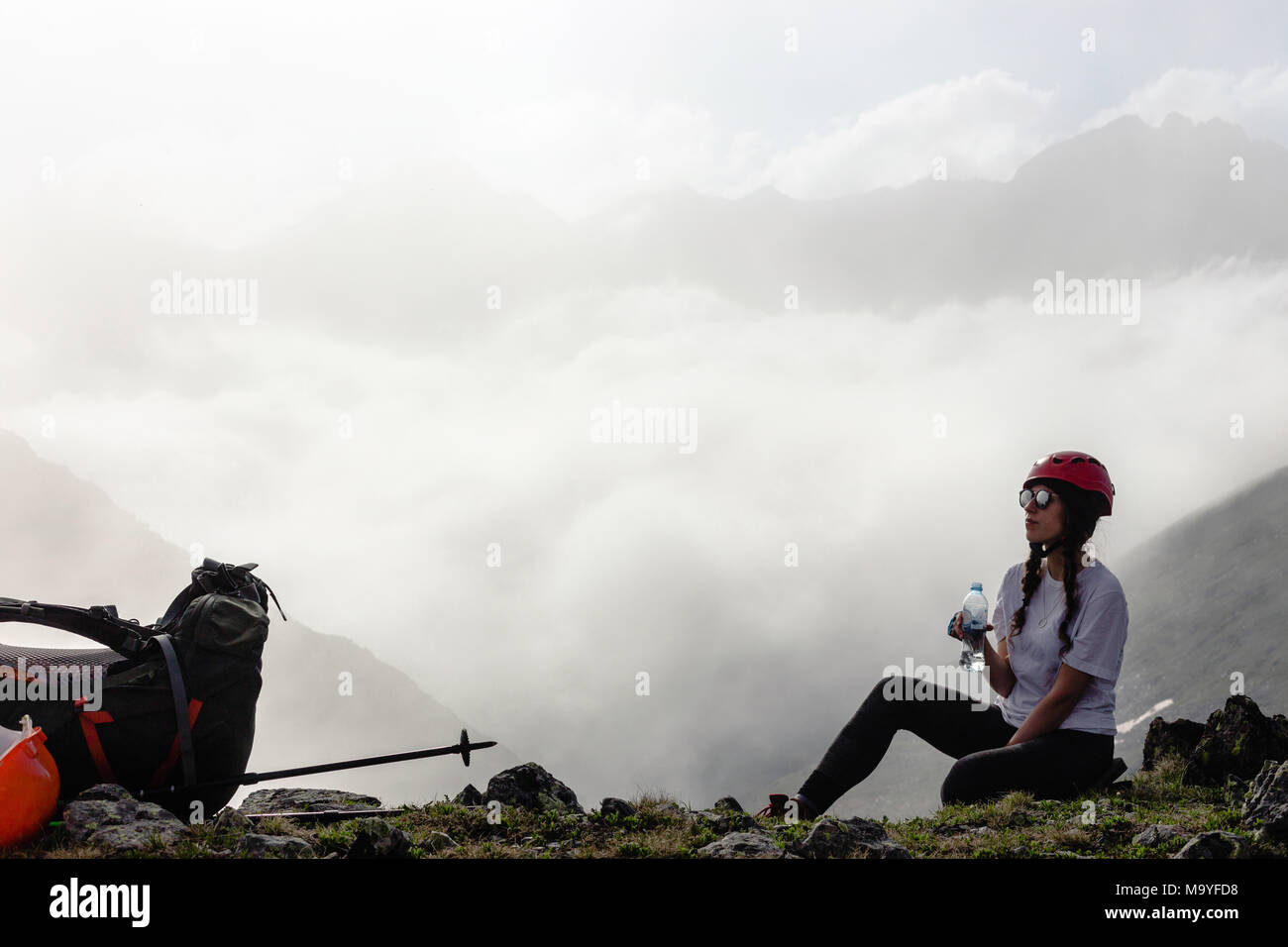 Female mountain hiker drinking water hi-res stock photography and images -  Alamy