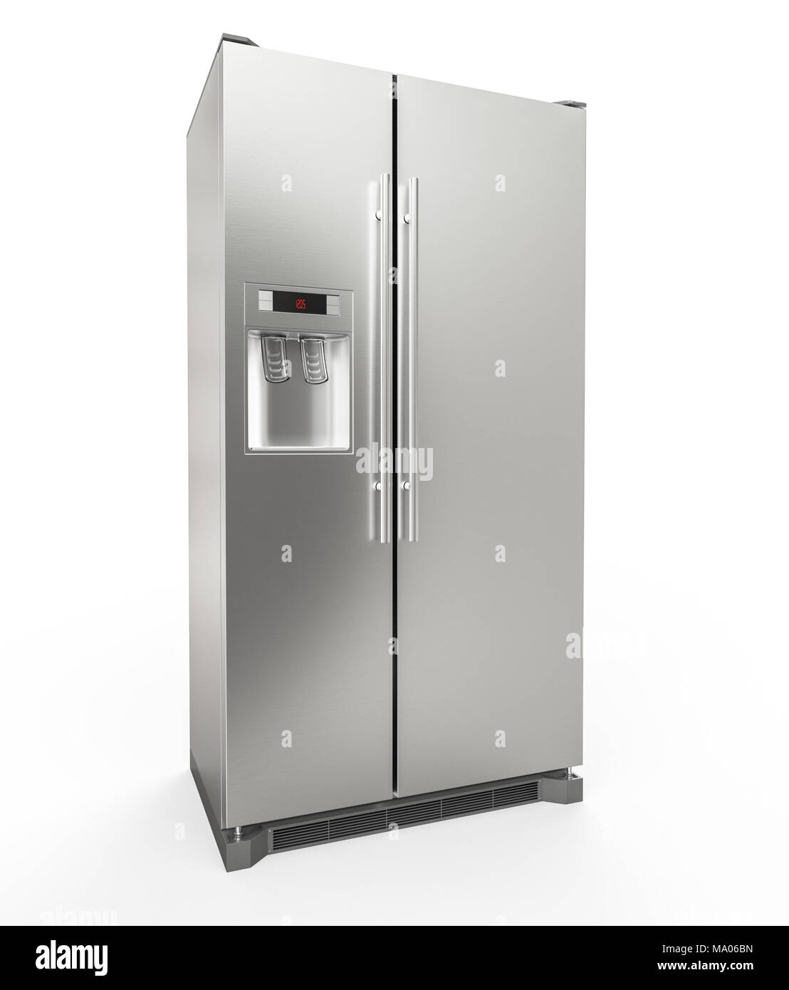 Modern Stainless Steel Refrigerator isolated on white background - 3D Rendering Stock Photo