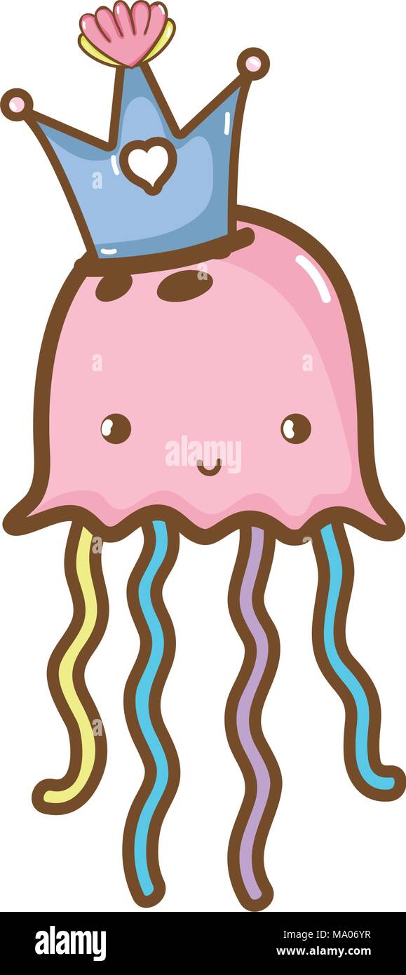 cute jellyfish marine animal with crown Stock Vector