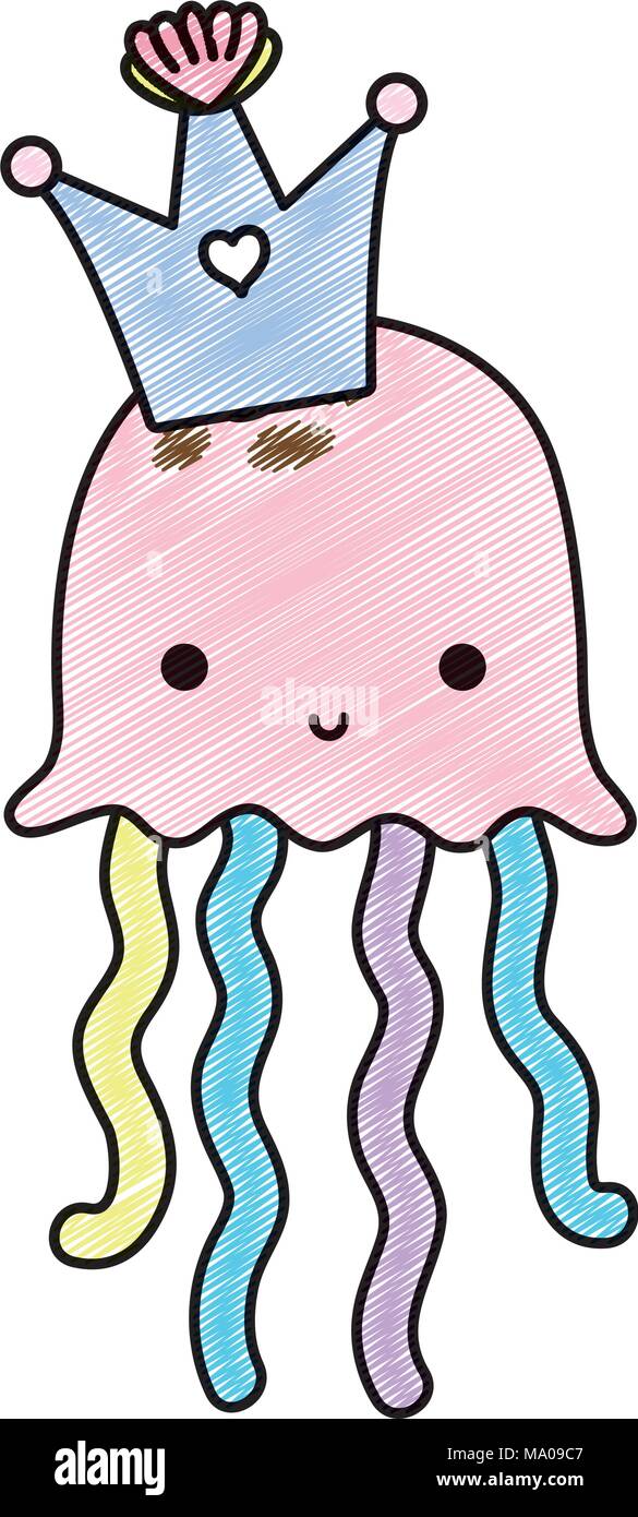 doodle cute jellyfish marine animal with crown Stock Vector