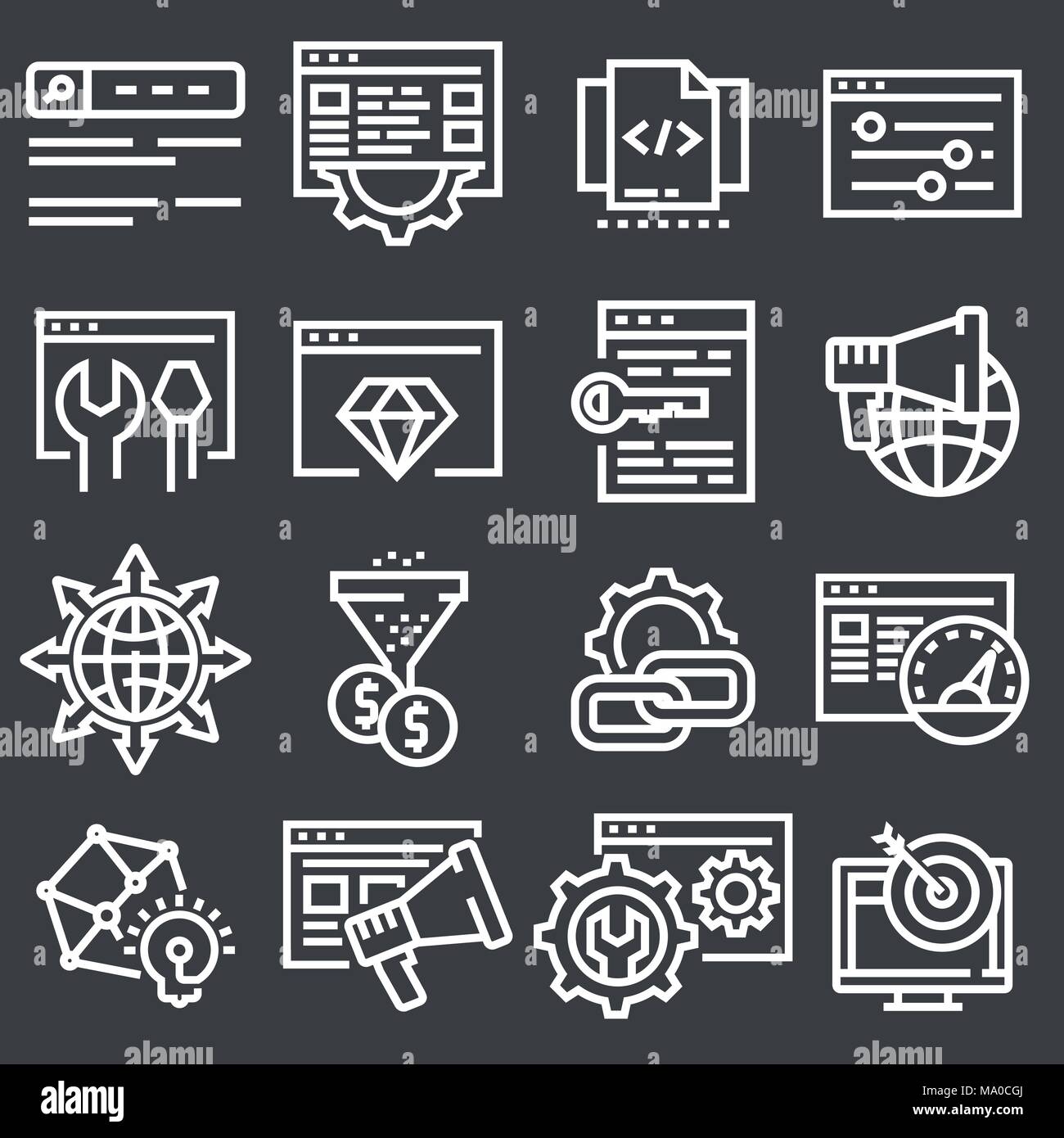 Set of Vector SEO Search Engine Optimisation Elements Icons Illustration Stock Vector
