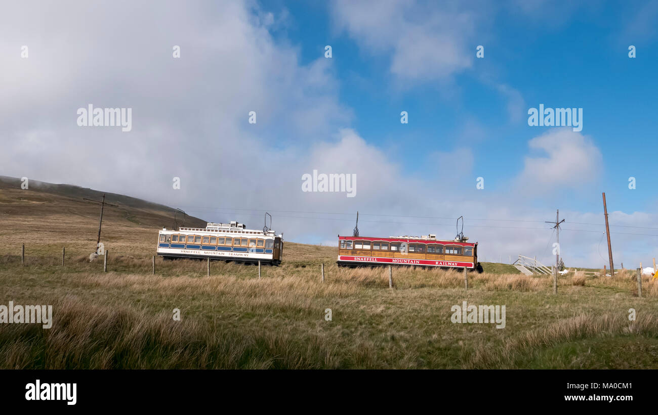 RS 8020  Snaefell Mountain Railway at Bungalow, Isle of Man, UK Stock Photo