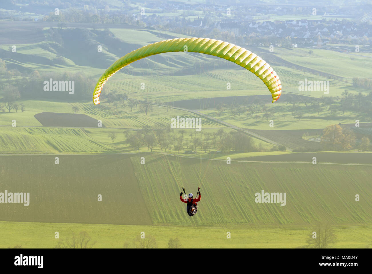 high angle paragliding scenery in Southern Germany Stock Photo