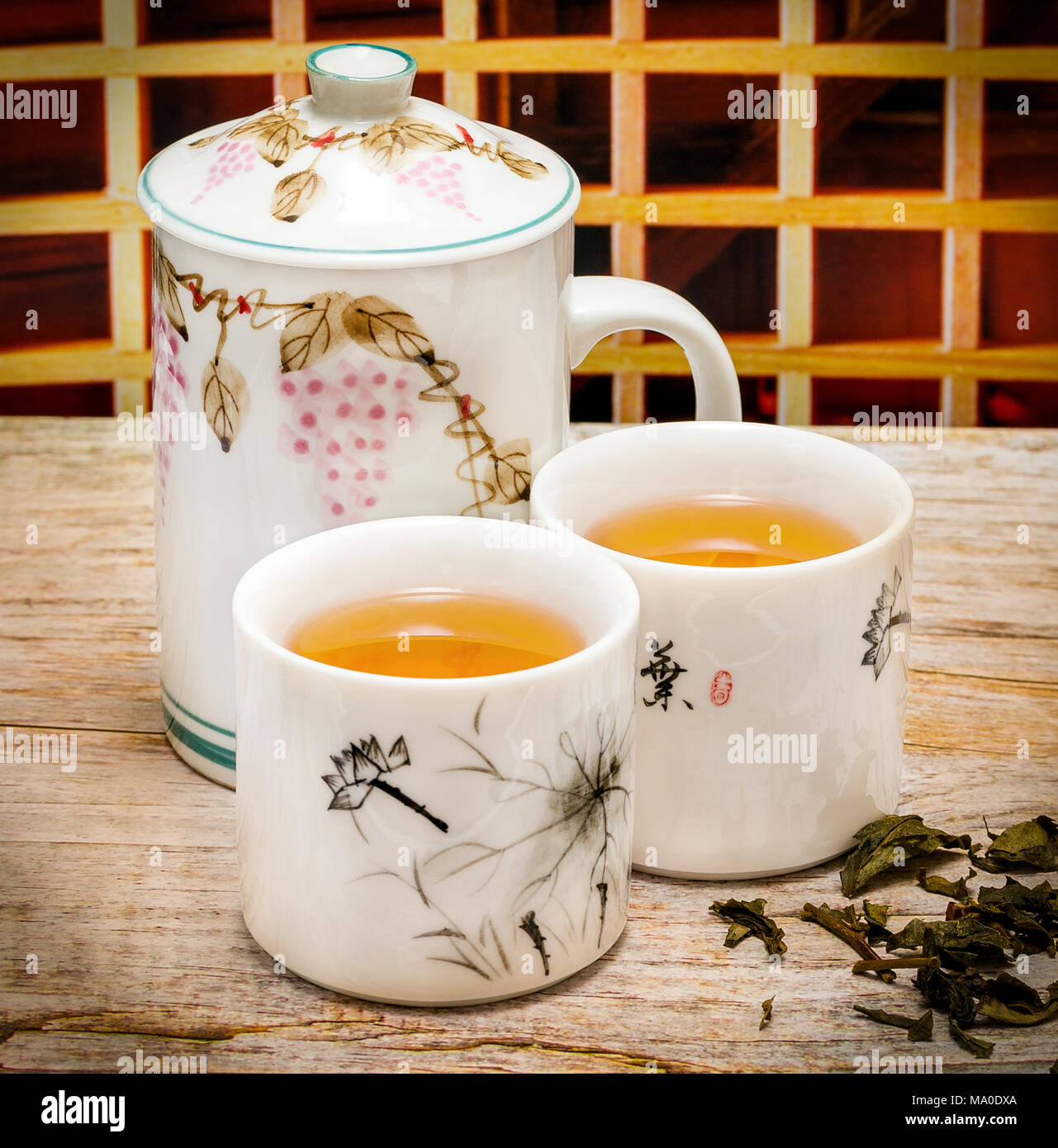 Japanese Green Tea Meaning Cafeteria Drinks And Teacups Stock Photo Alamy