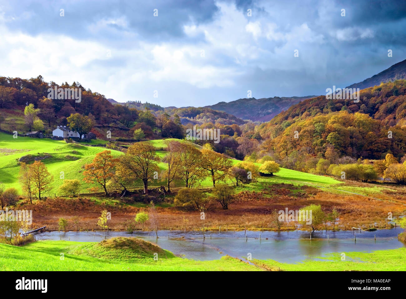 A scenic autumn view of Langdale in the English Lake District. Stock Photo