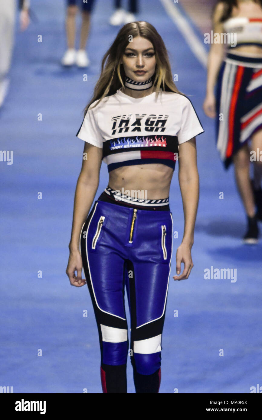 Milan Fashion Week Womenswear Autumn/Winter 2018/2019 - Tommy Hilfiger -  Catwalk Featuring: Gigi Hadid Where: Milan, Lombardy, Italy When: 25 Feb  2018 Credit: IPA/WENN.com **Only available for publication in UK, USA,  Germany,