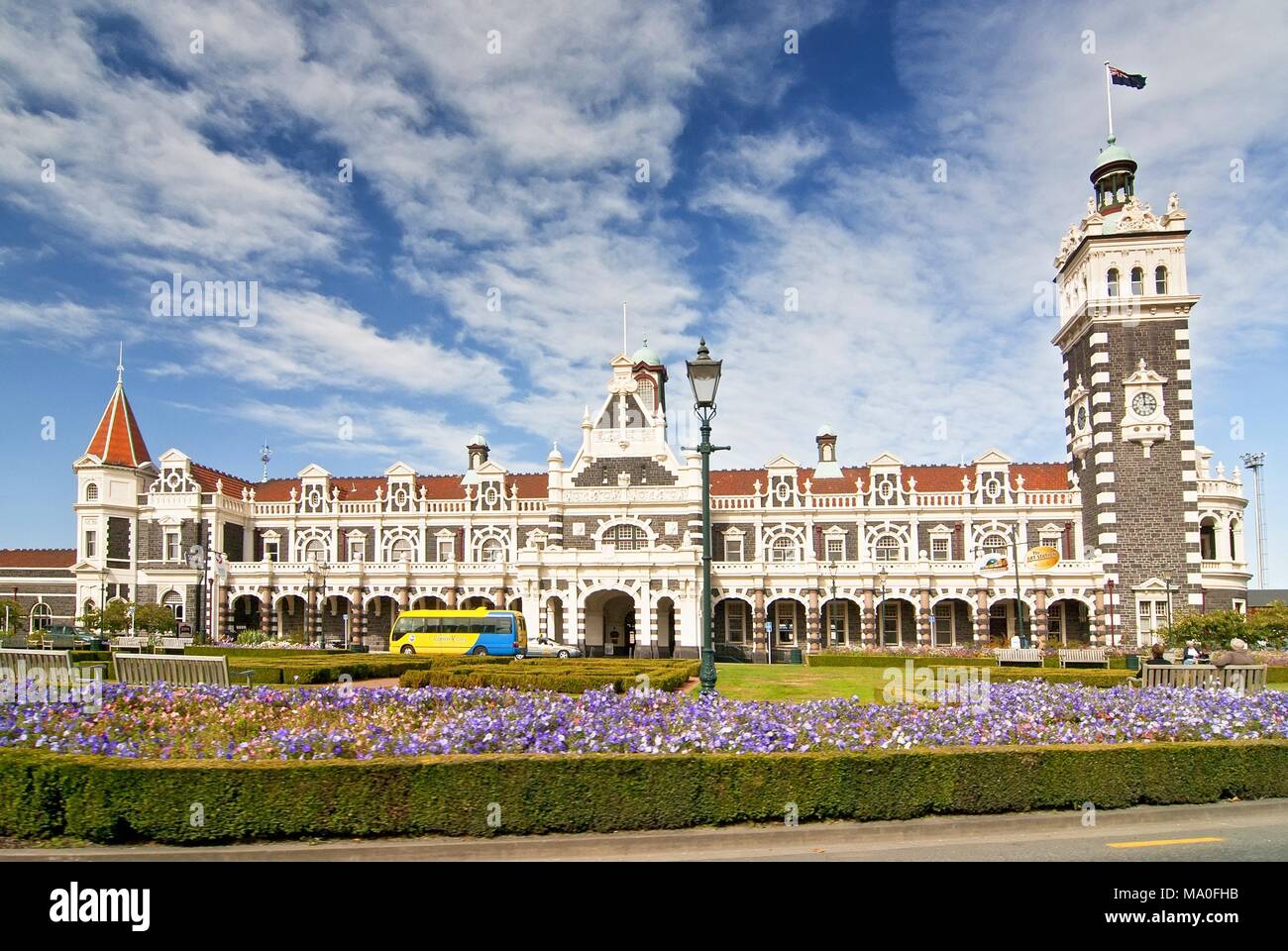 Historic Railway Station in Dunedin, Otago, South Island, New Zealand. Stock Photo