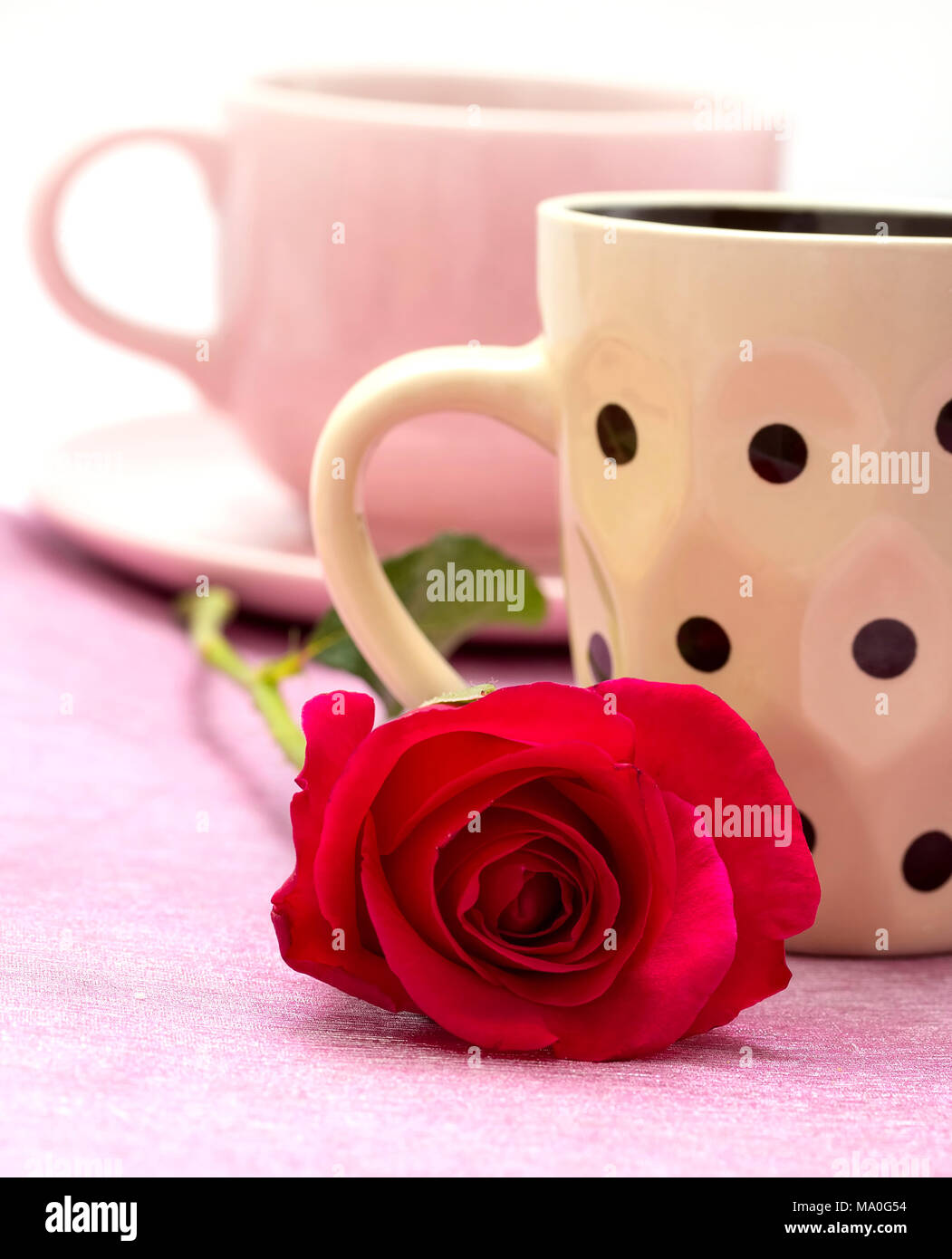 Coffee And Rose Representing Beverage Refreshment And Break Stock Photo