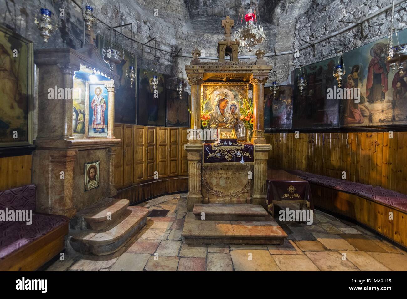 Interior of the Tomb of the Virgin Mary, the mother of Jesus at the
