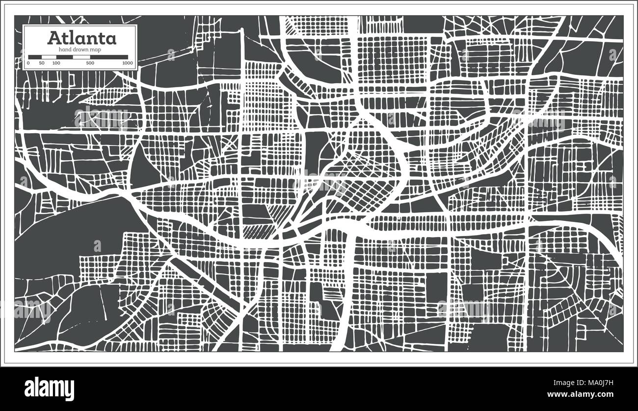 Atlanta Georgia USA City Map in Retro Style. Outline Map. Vector Illustration. Stock Vector