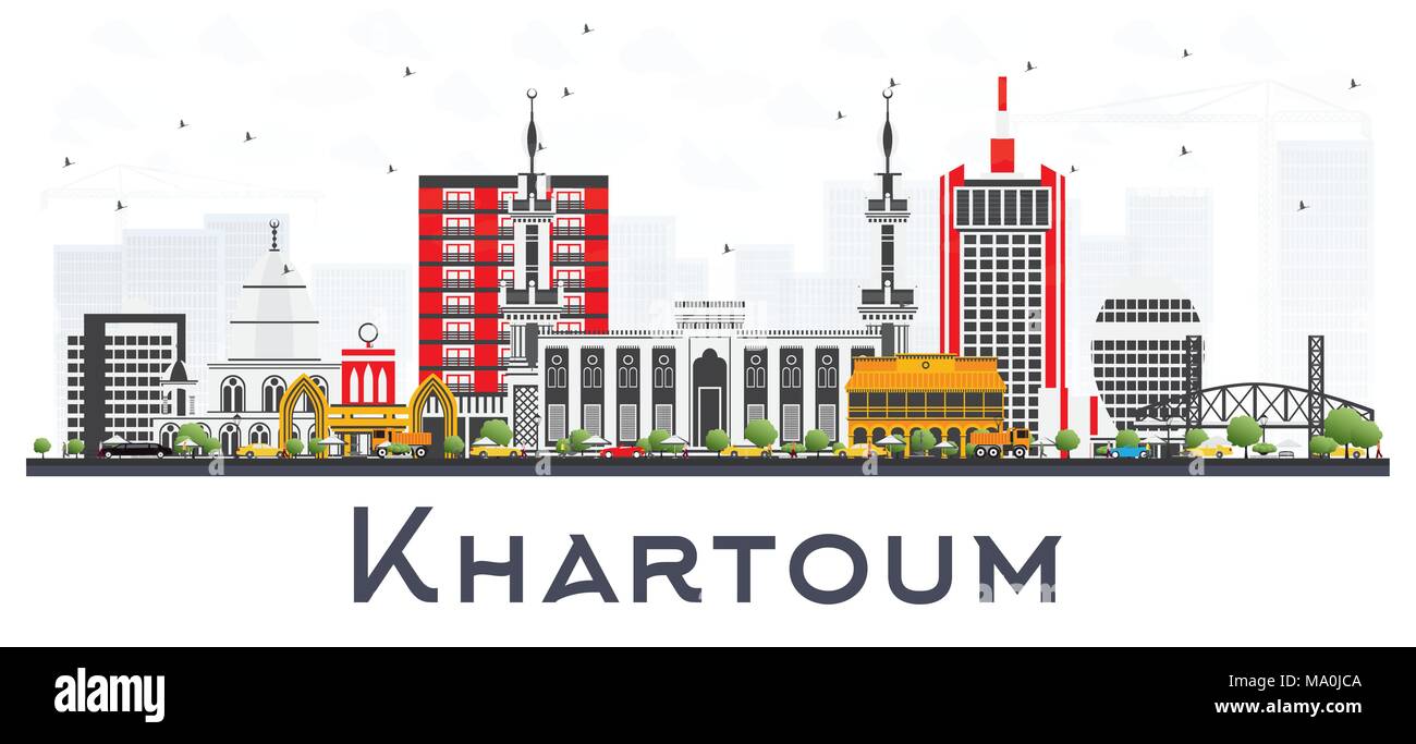 Khartoum Sudan City Skyline with Gray Buildings Isolated on White. Vector Illustration. Business Travel and Tourism Concept with Historic Architecture Stock Vector