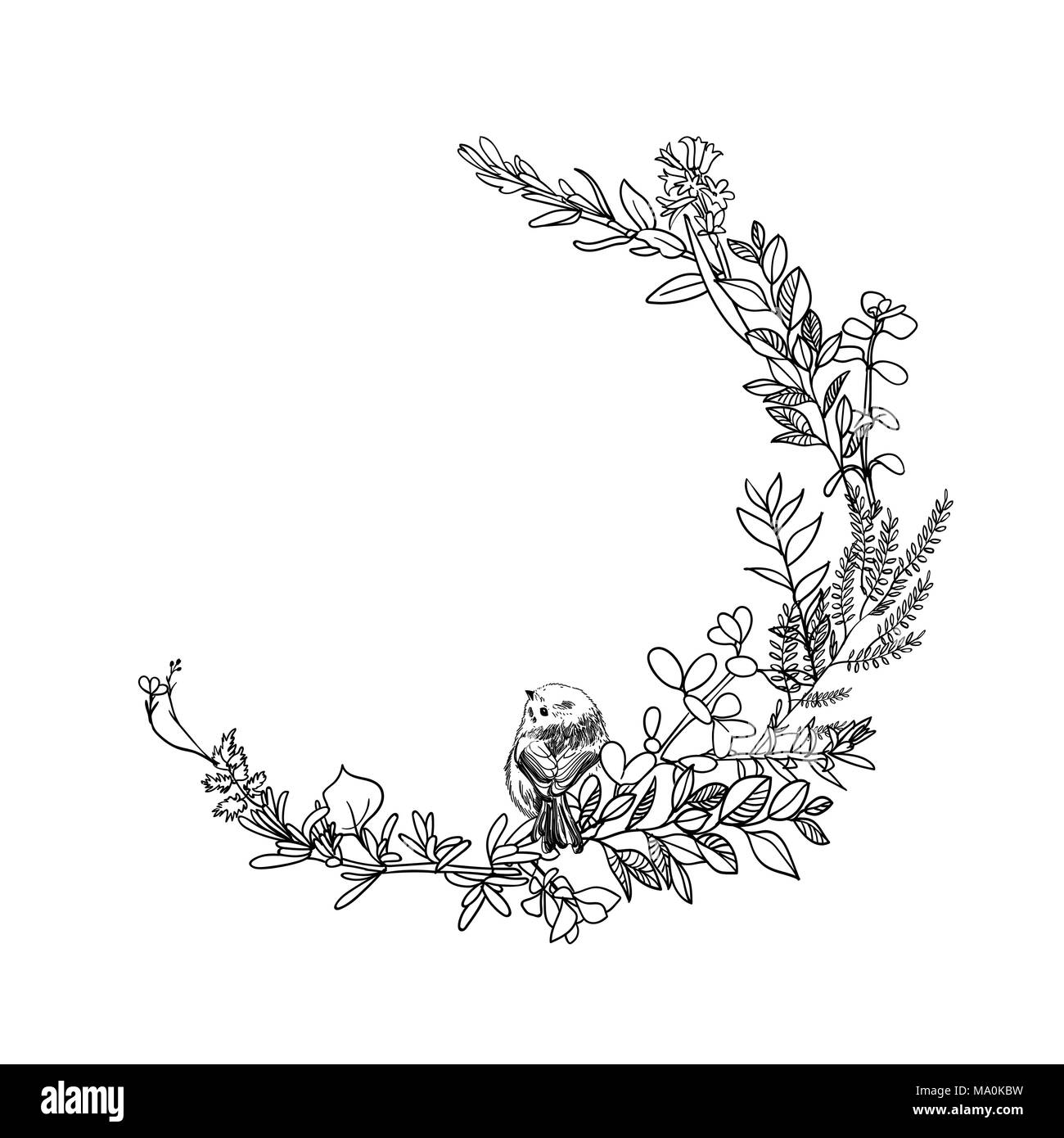 floral ribbon banner. Hand drawn vector Vintage floral banners. Sketch