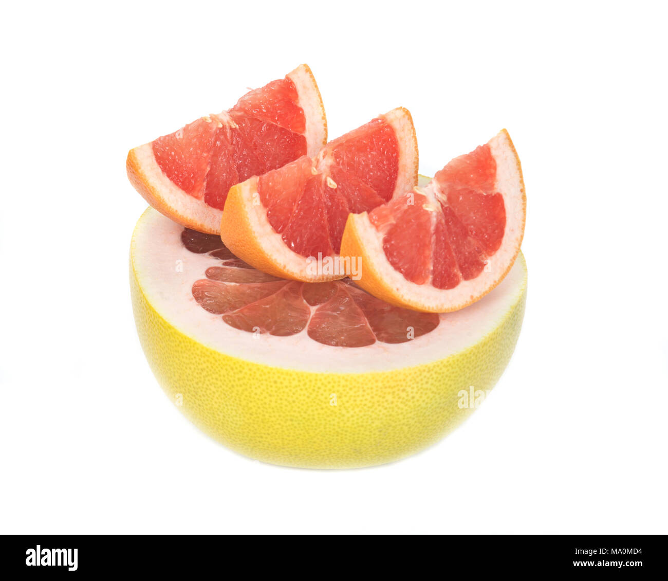 Sliced pomelo and grapefruit isolated on white background Stock Photo
