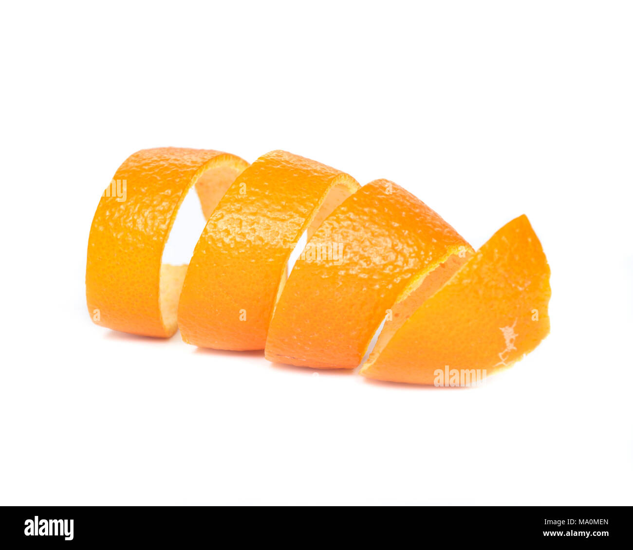 Spiral Twisted Orange Peel Isolated On White Background Stock Photo