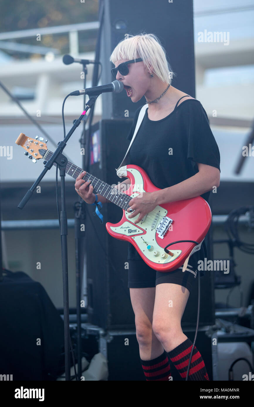 British band ‘Dream Wife’ performing live at the Majestic Hotel Beach - MIDEM international B2B music event, Cannes, France, June 6 2017 © ifnm Stock Photo