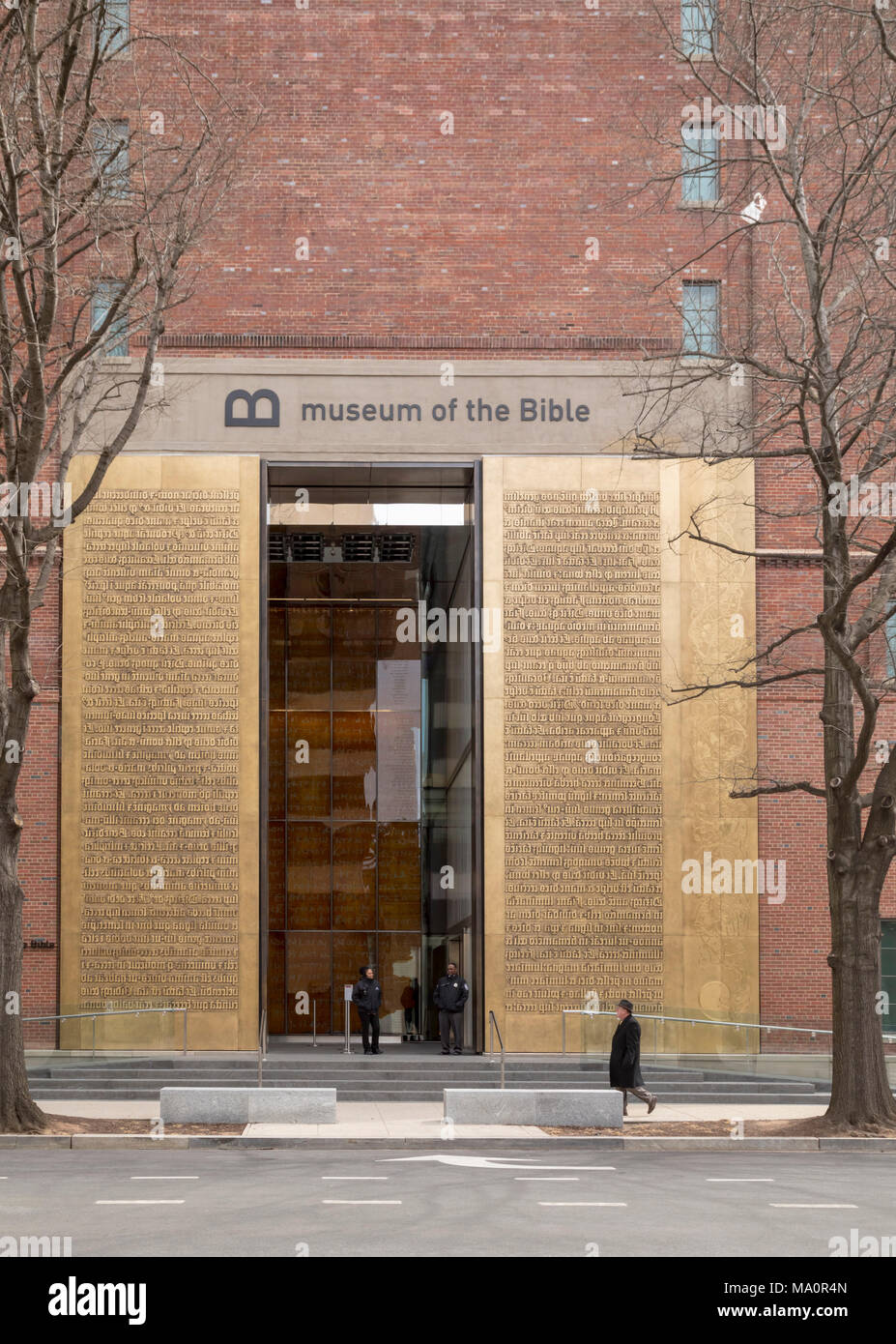Washington, DC - The entrance to the Museum of the Bible. The 40-foot tall bronze doors carry the creation story from Genesis, from an early edition o Stock Photo