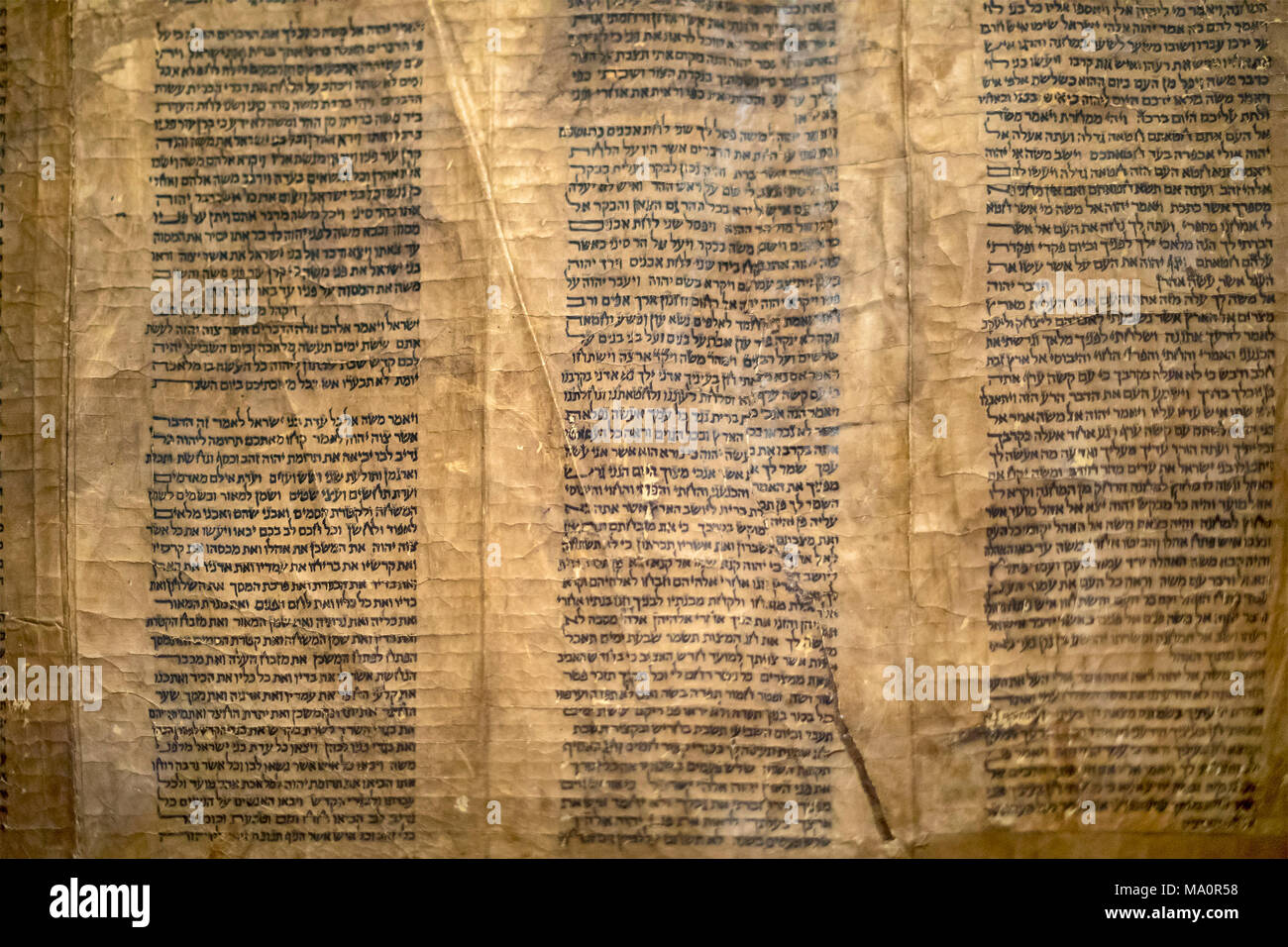 Washington, DC - Sephardic Torah scroll at the Museum of the Bible. Stock Photo