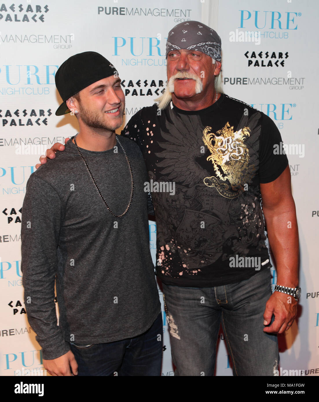 Nick Hogan and Hulk Hogan pictured at PURE Nightclub at Caesars Palace in Las Vegas, Nevada May 5, 2009. © RTNRD / MediaPunch Stock Photo