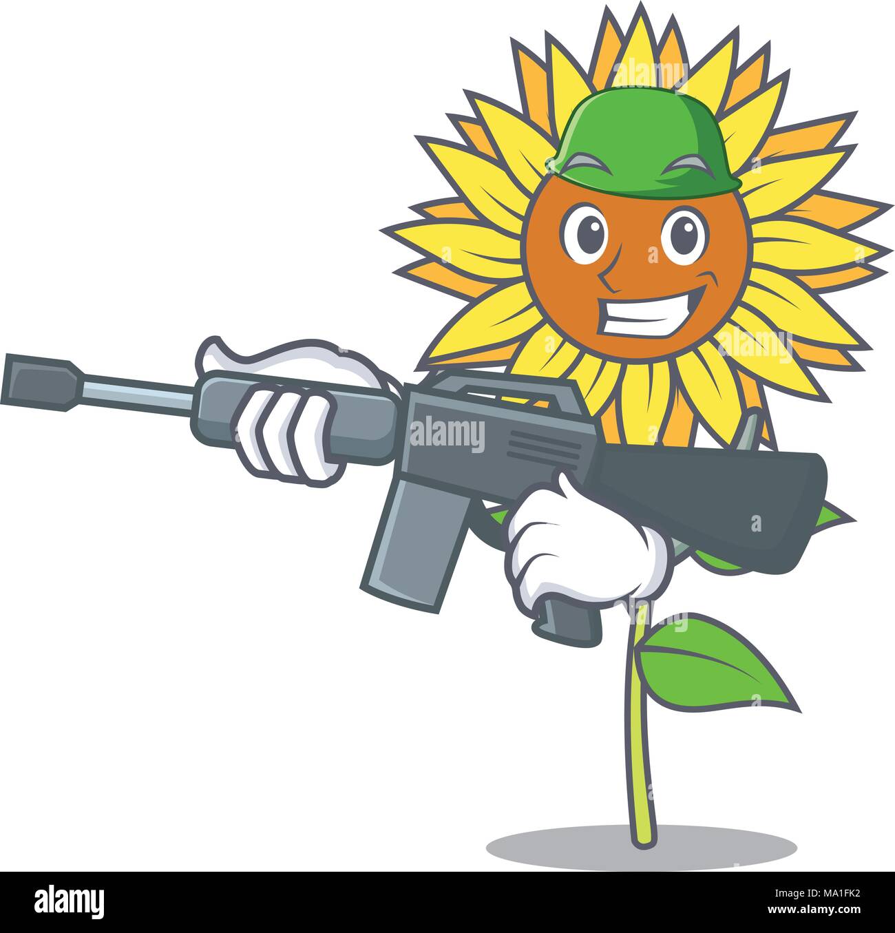 Army sunflower character cartoon style Stock Vector