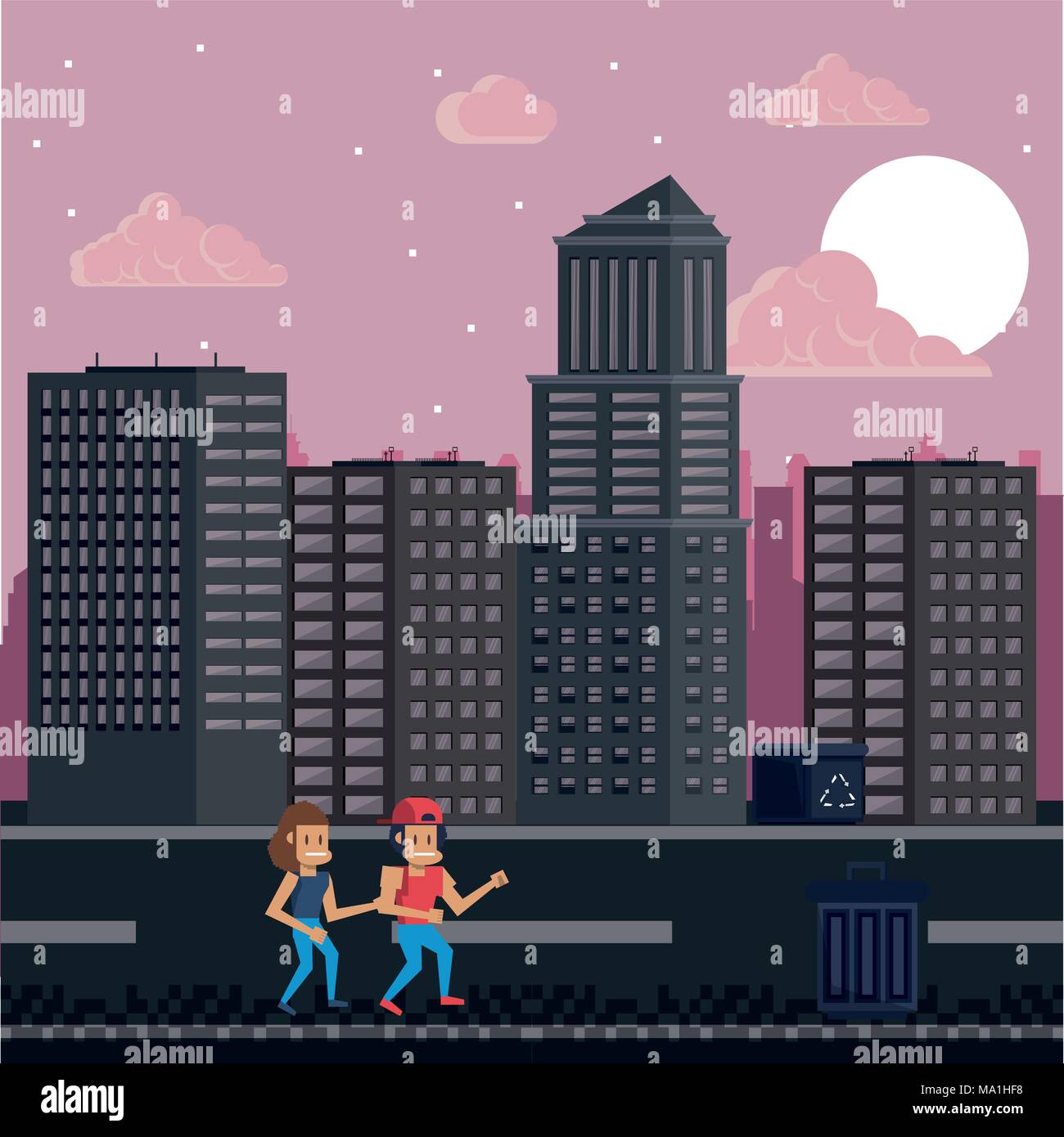 Pixelated urban videogame scenery Stock Vector