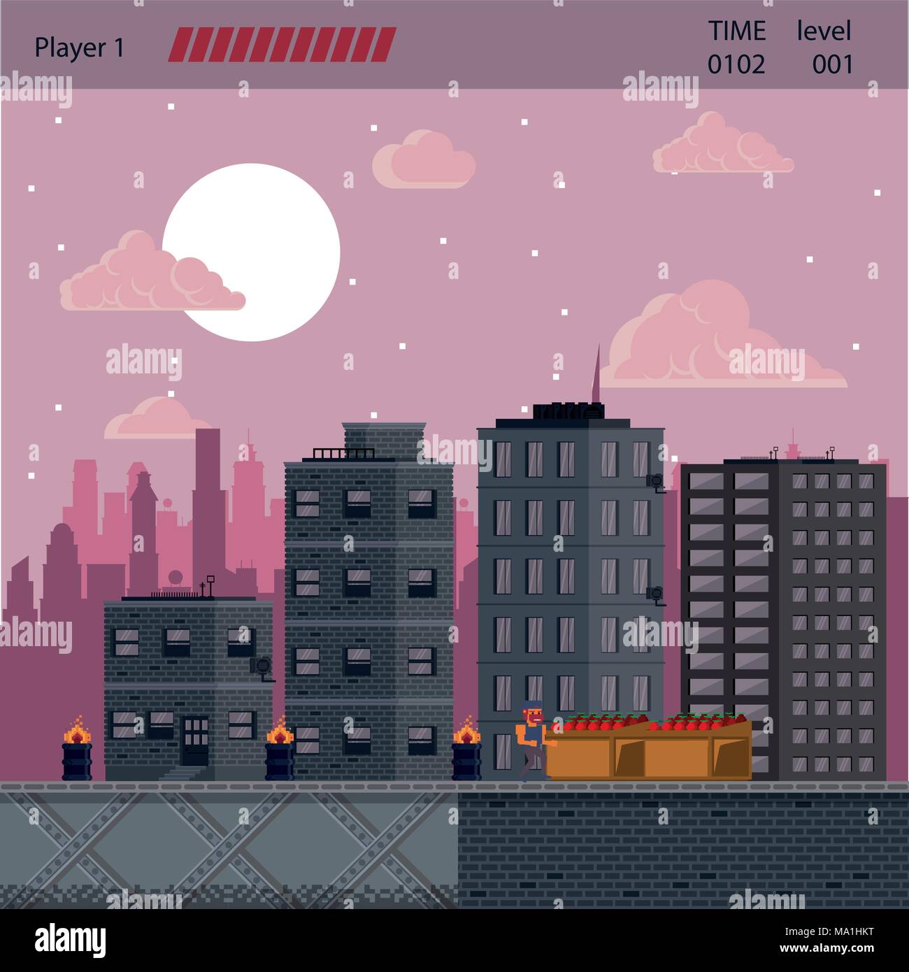 Pixelated urban videogame Stock Vector