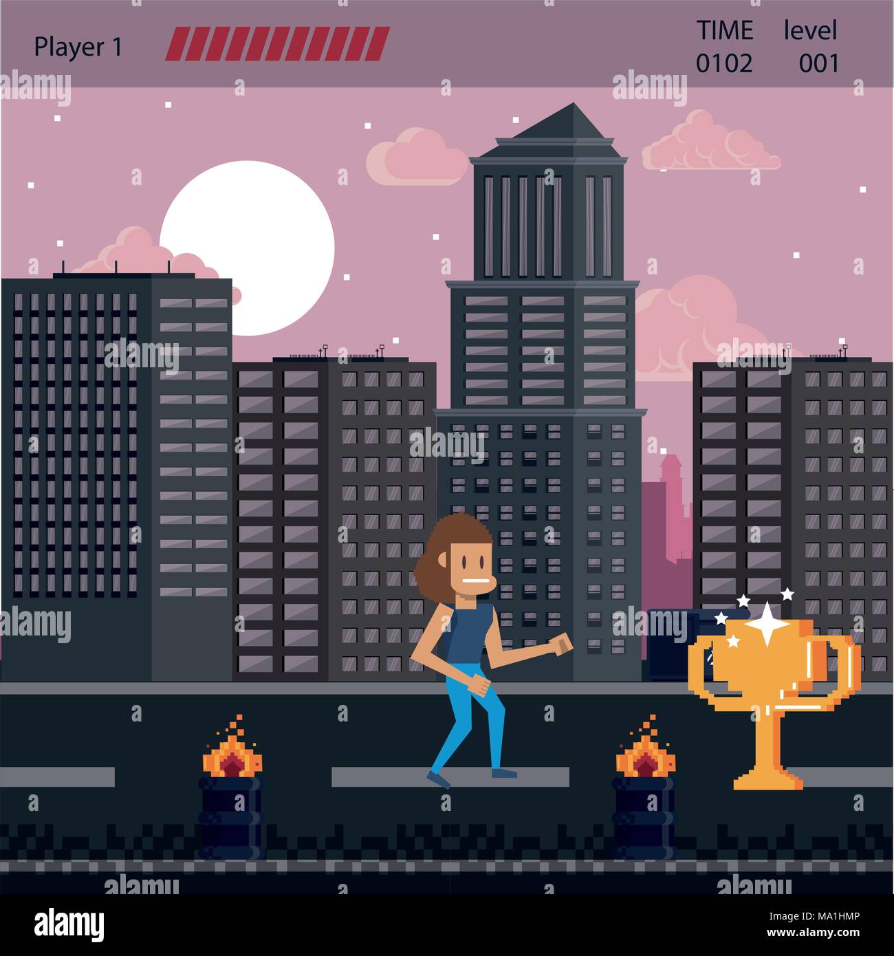 Pixelated urban videogame scenery Stock Vector