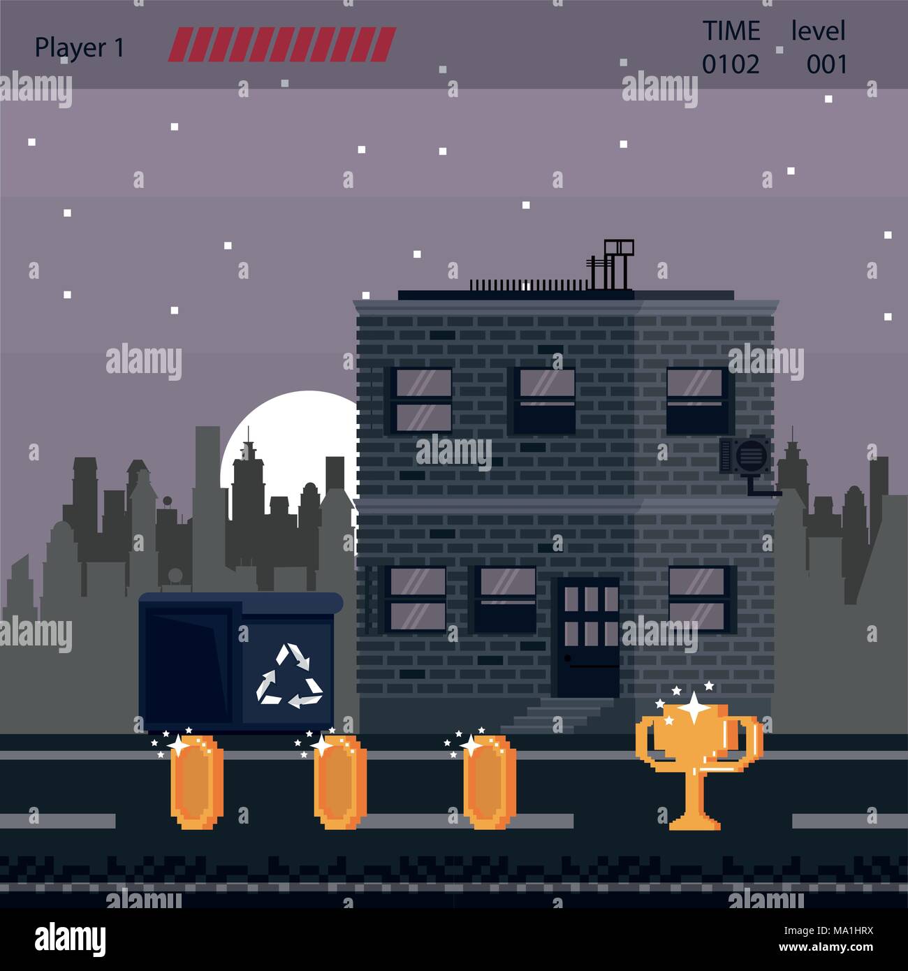 Pixelated urban videogame scenery Stock Vector
