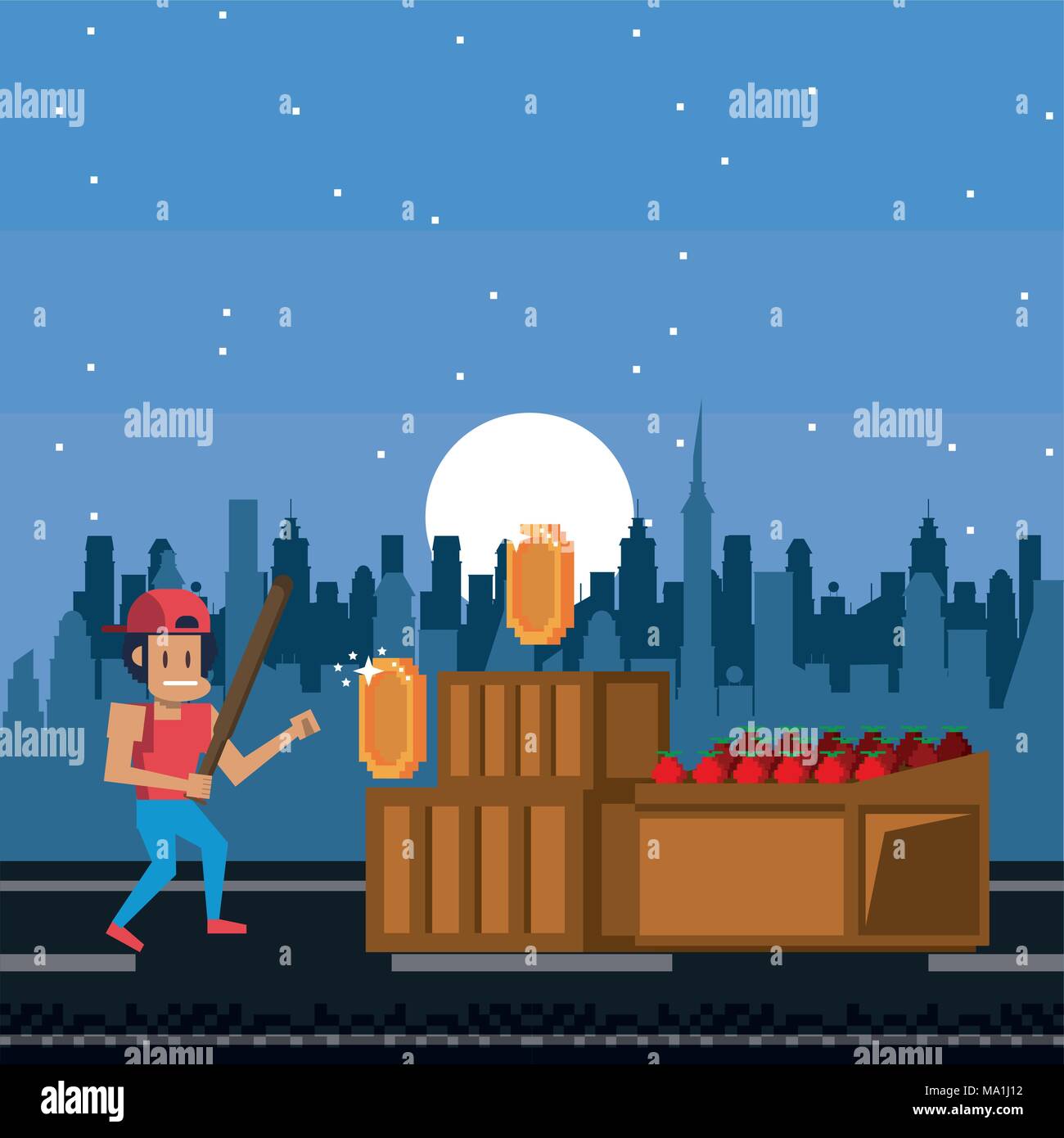 Pixelated urban videogame scenery Stock Vector