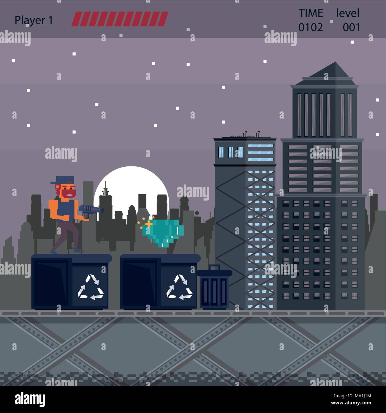 Pixelated urban videogame scenery Stock Vector