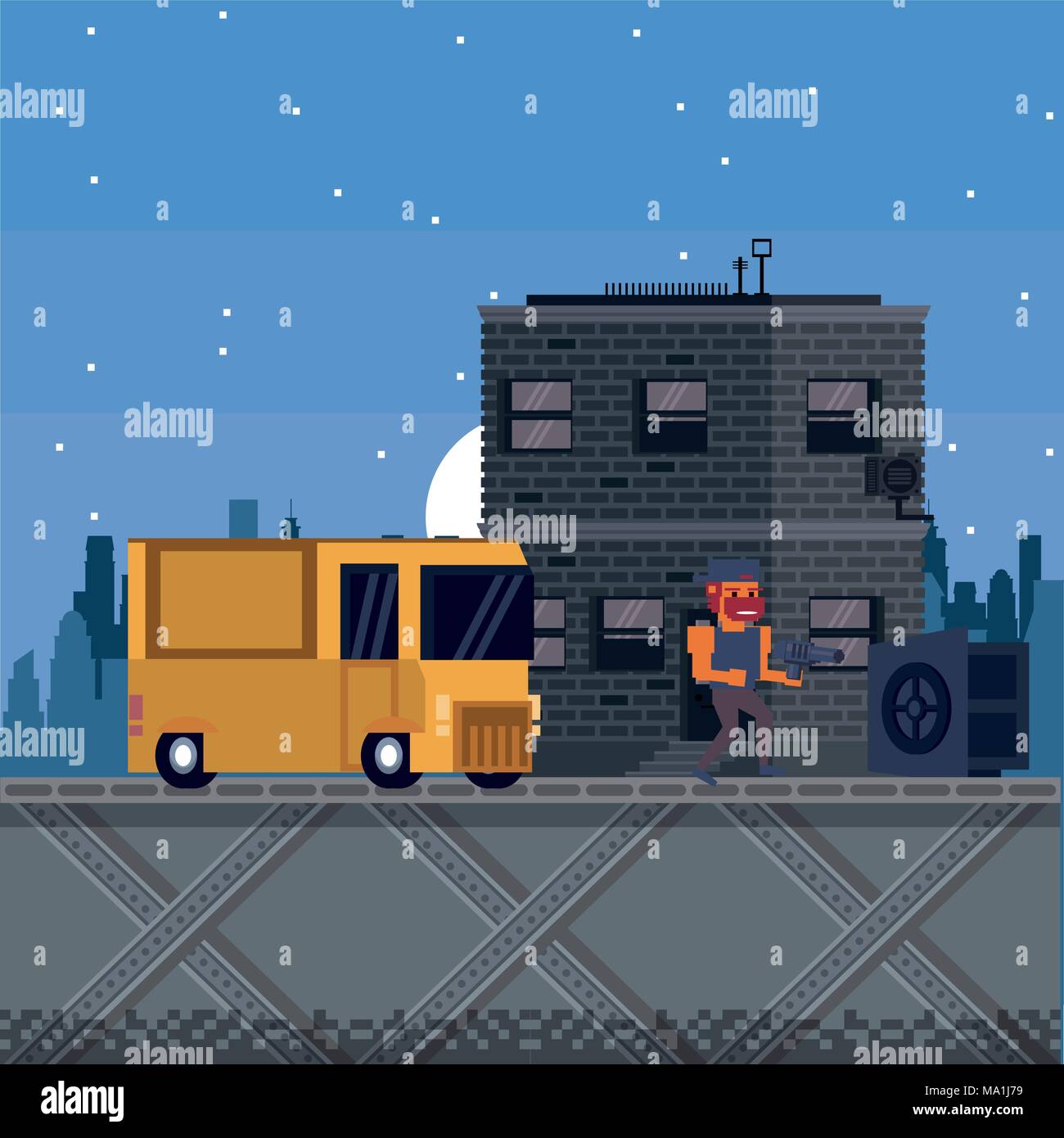 Pixelated urban videogame scenery Stock Vector