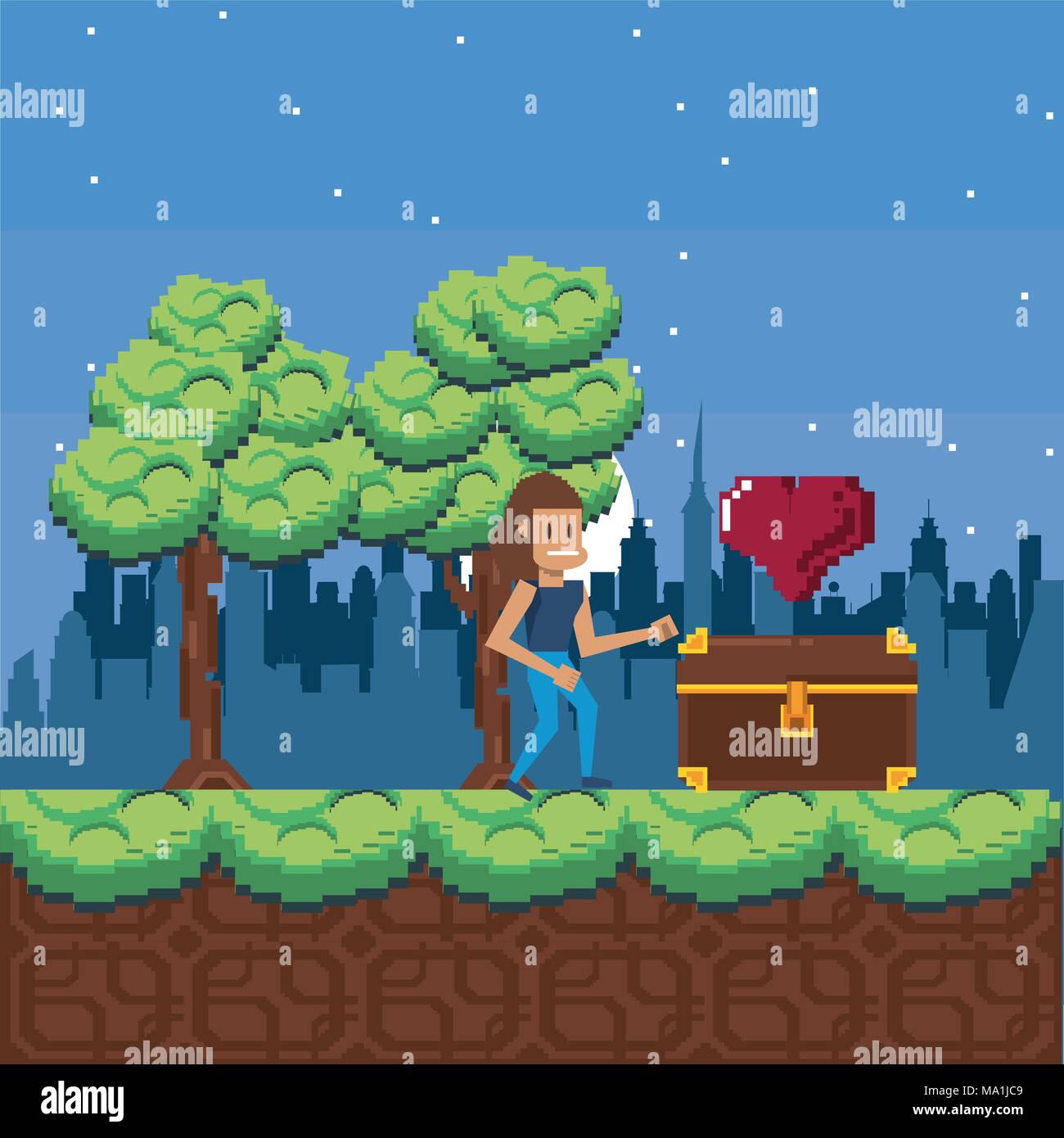 Pixelated urban videogame scenery Stock Vector
