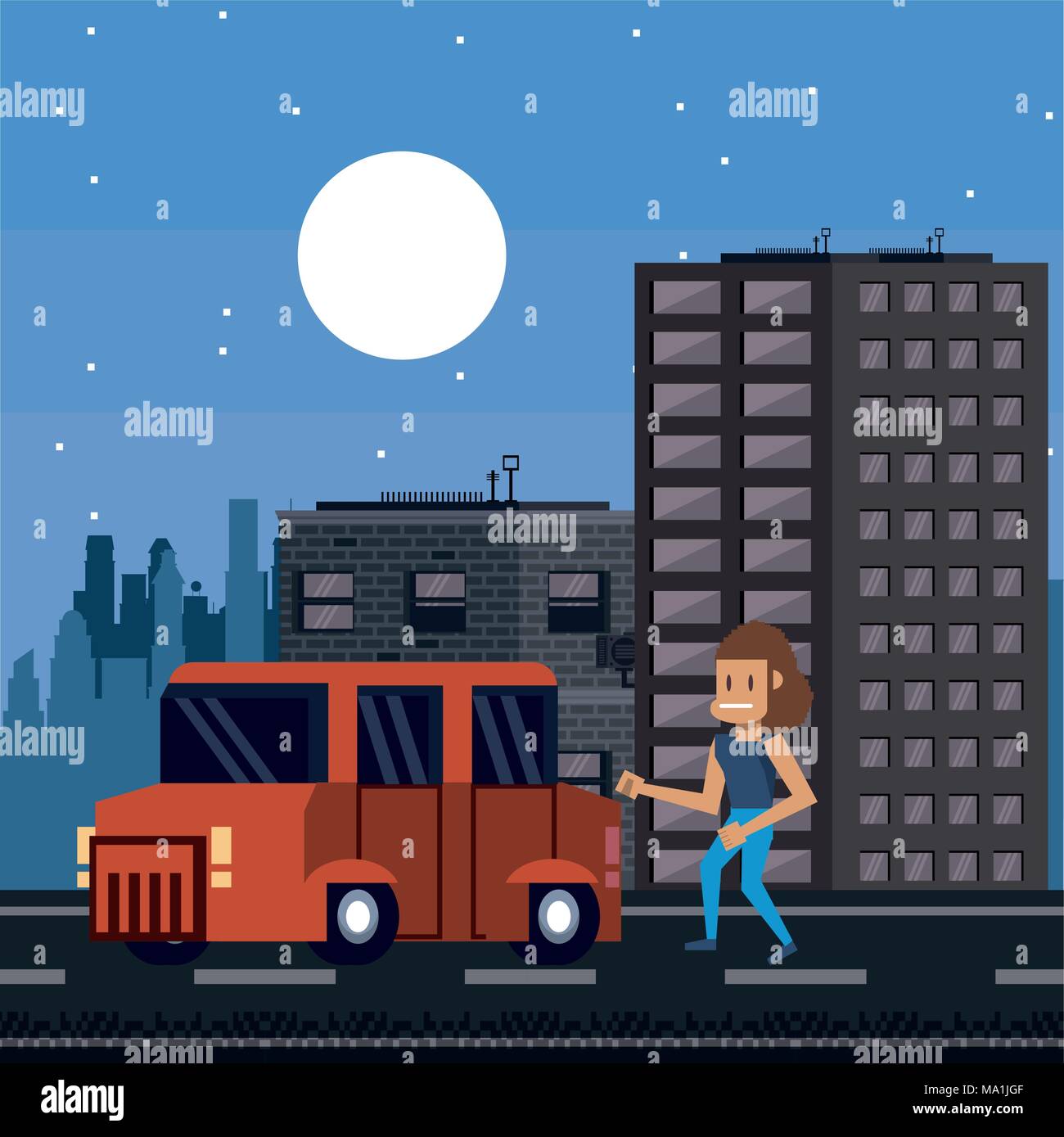 Pixelated urban videogame scenery Stock Vector