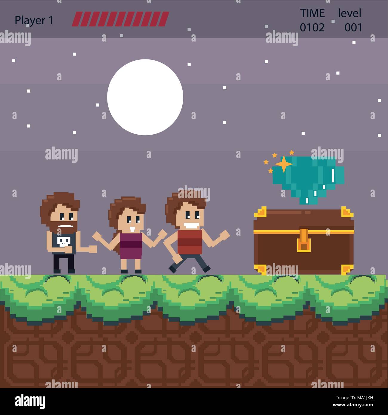 Pixelated videogame scenery Stock Vector