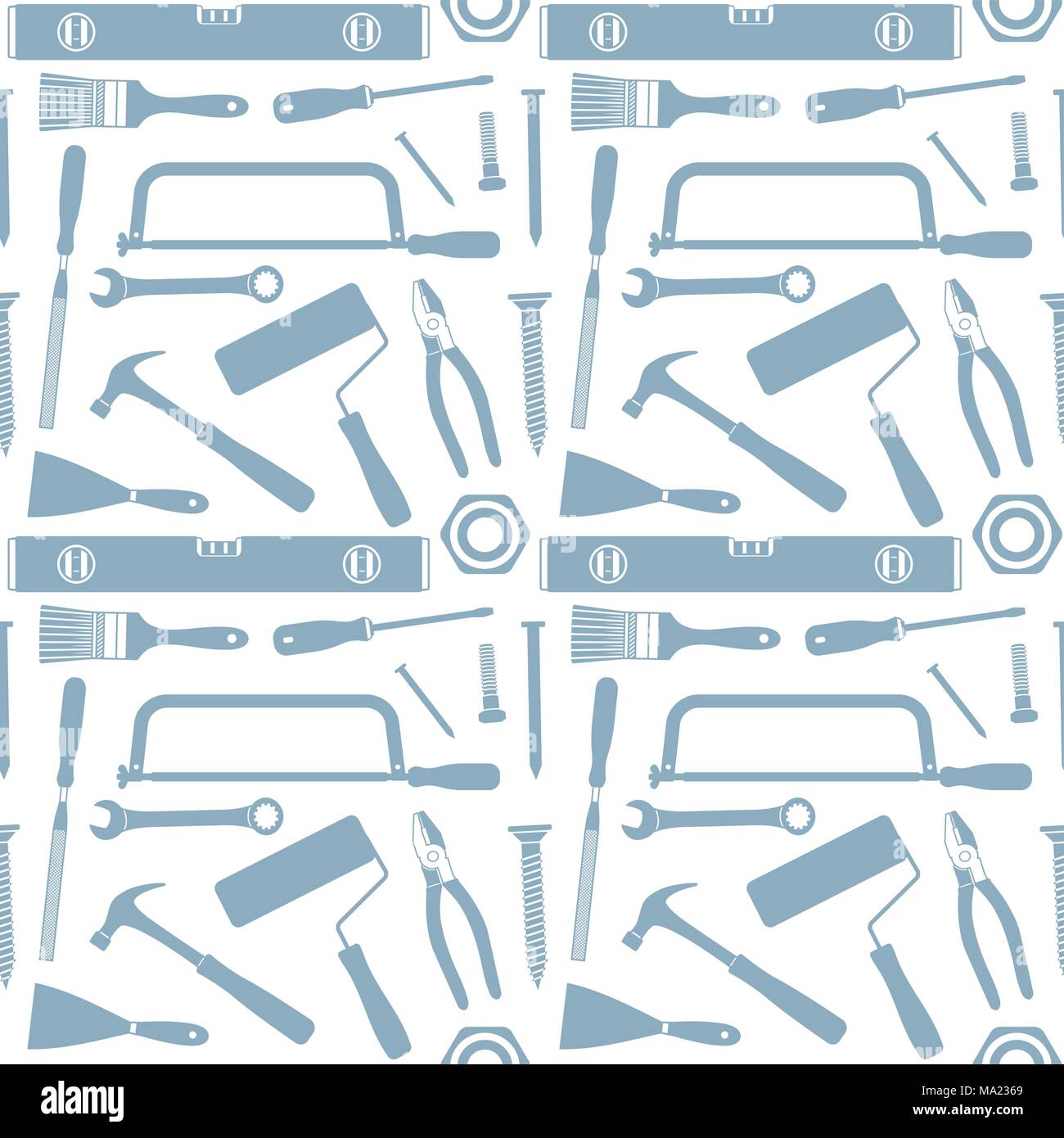 Vector seamless pattern background with various tools. Stock Vector