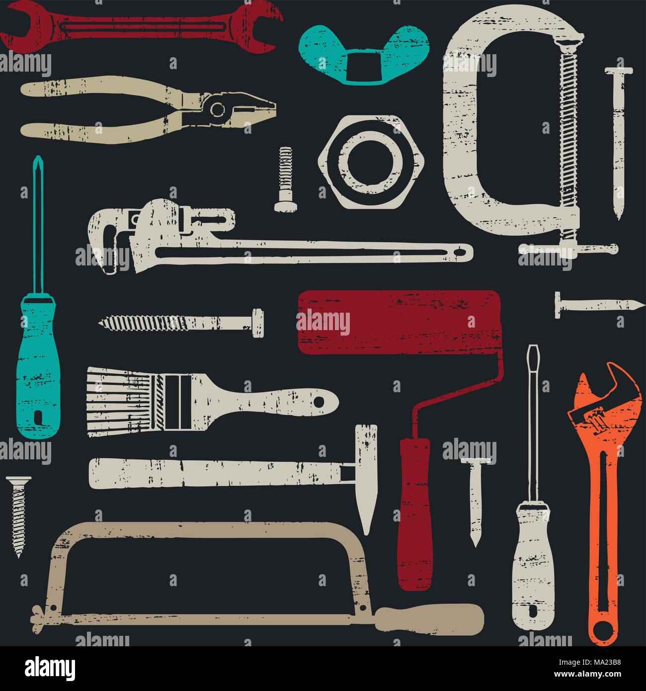 Vintage vector seamless pattern background with various tools Stock ...