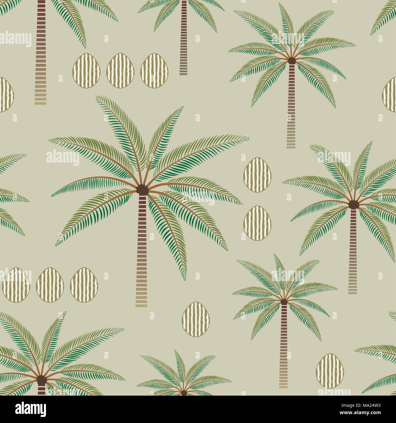 Palm trees and coconuts seamless pattern background . Stock Vector