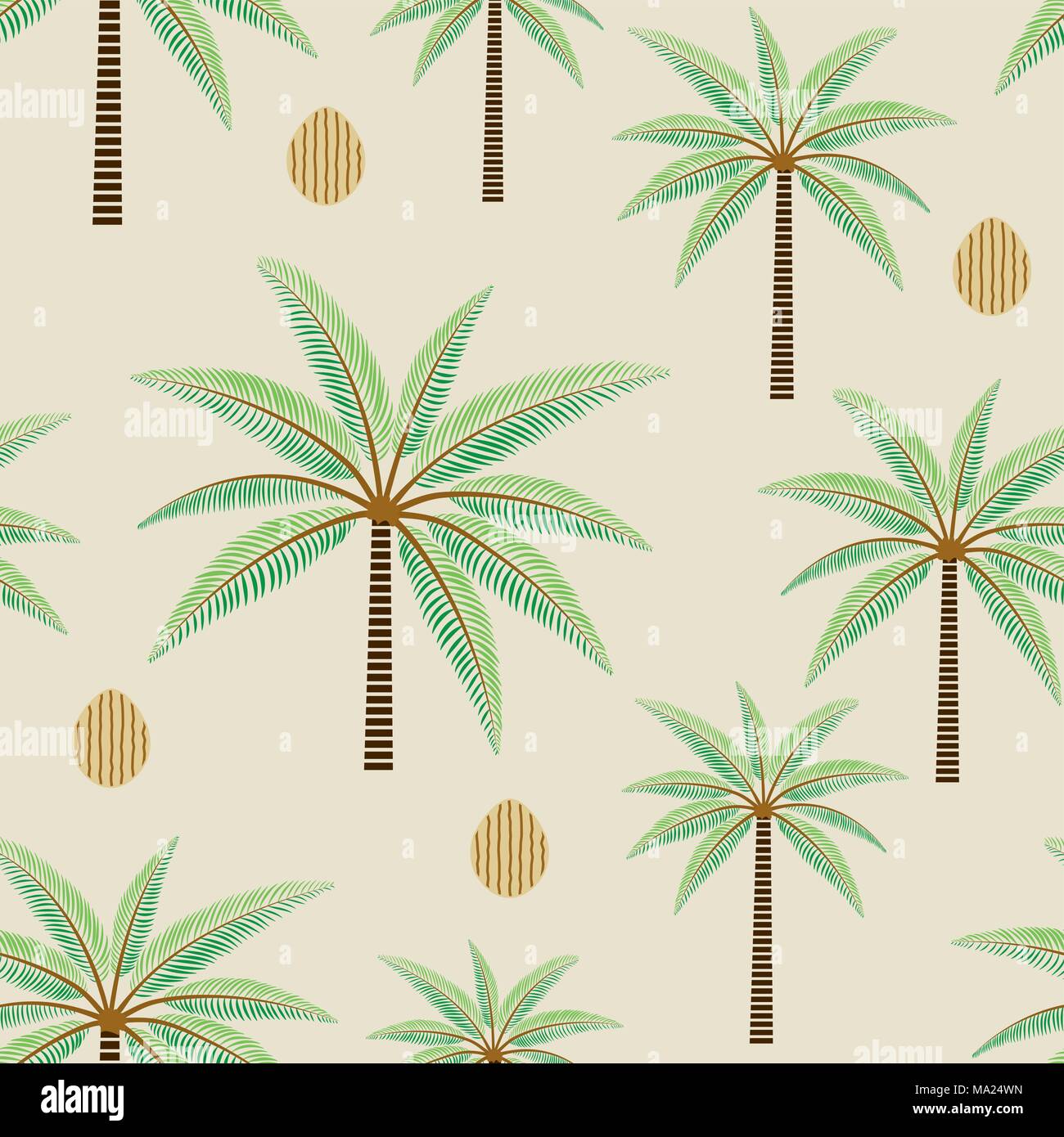 Palm trees and coconuts vector seamless pattern background . Stock Vector