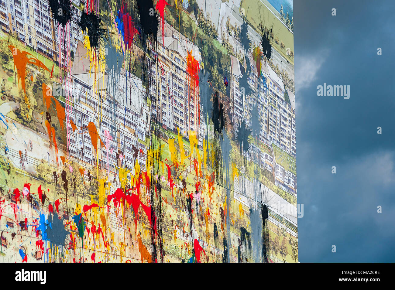 Information board about the new construction of a holiday complex on the south beach, as a protest to pelted with paint bombs, Burgtiefe, Fehmarn, Bal Stock Photo