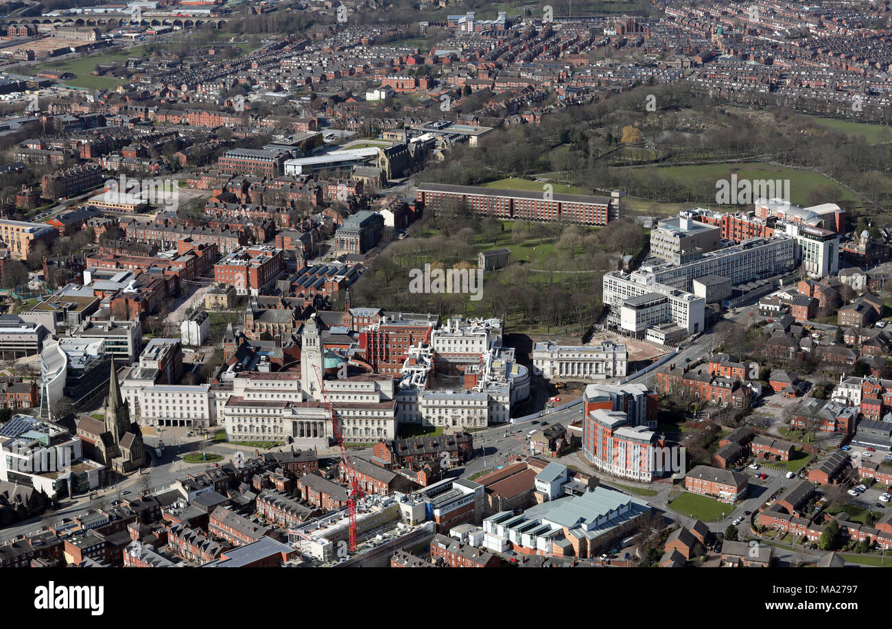 aerial view of Leeds University with the Parkinson Building prominent, UK Stock Photo